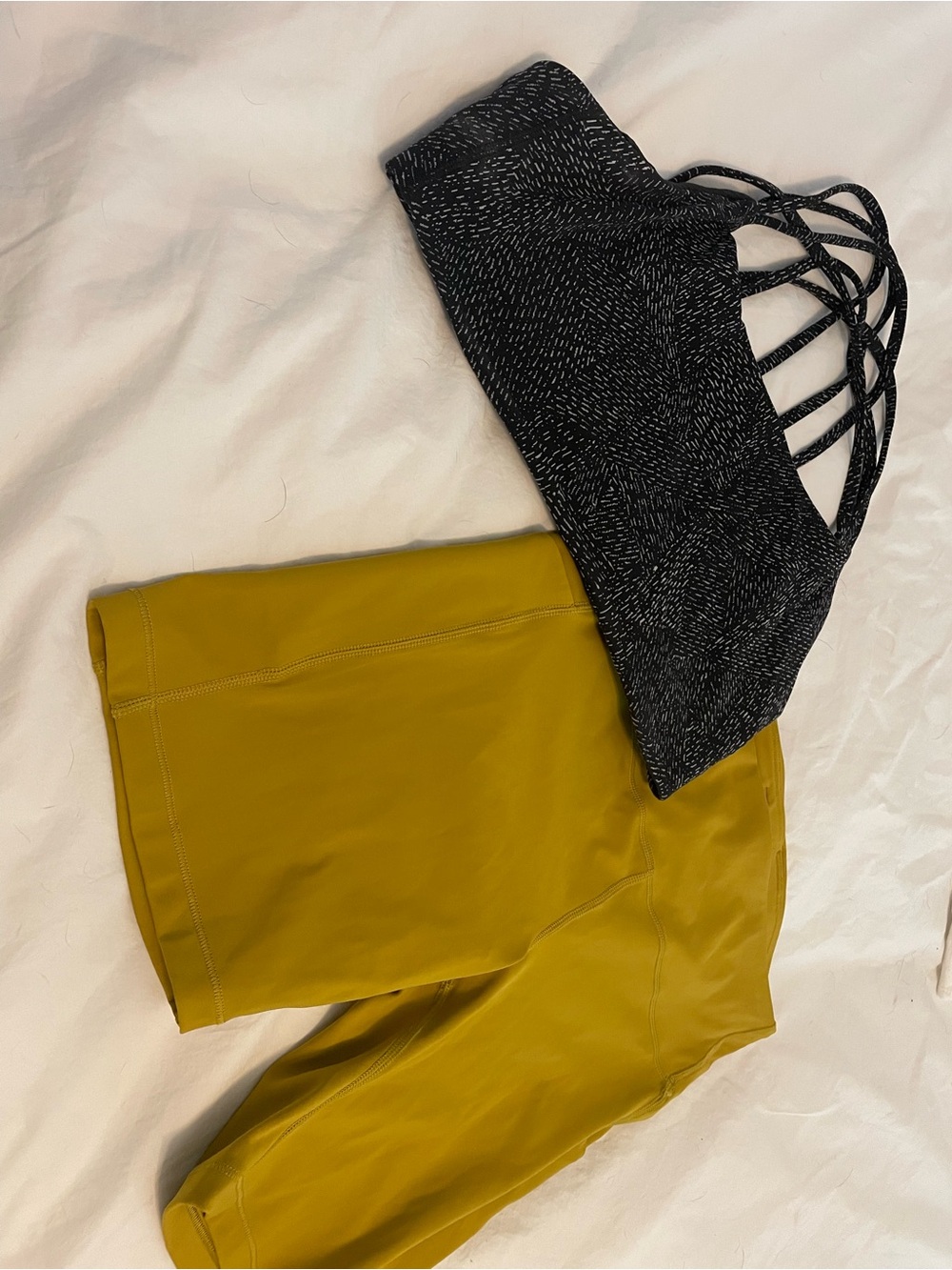 Athleta Mustard Yellow Bike Shorts & Bra LG